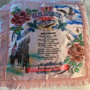 vintage pink satin Army ft. Benning pillow cover